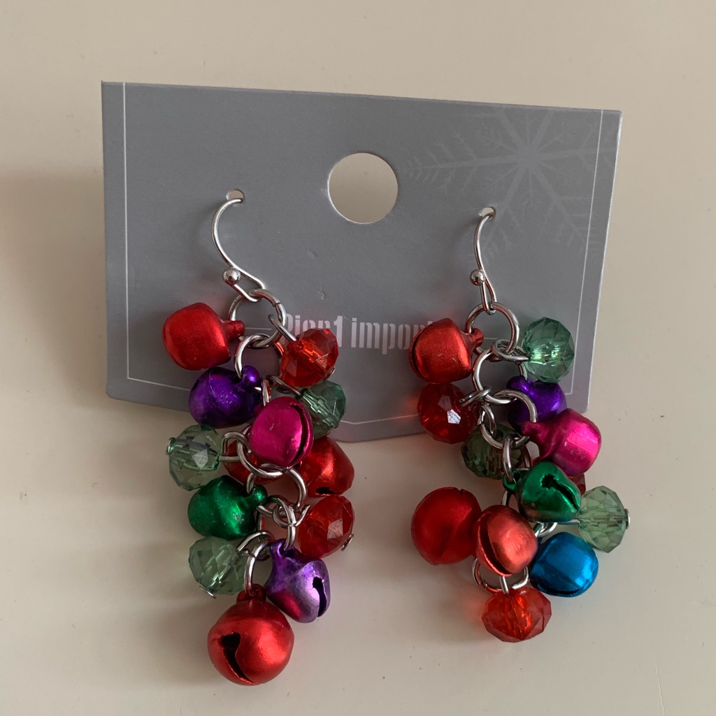 Nwt Pier 1 Imports Earrings Christmas Holiday Jingle Bells Red Green Women 14+